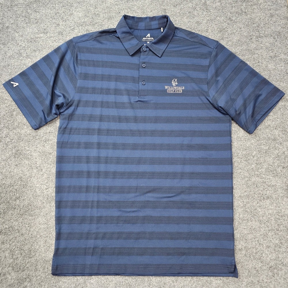 Antigua Willowdale Club Polo Golf Shirt Men's‎ Medium Striped Blue